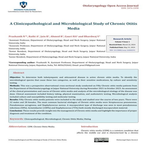 A Clinicopathological and Microbiological Study of Chronic Otitis Media