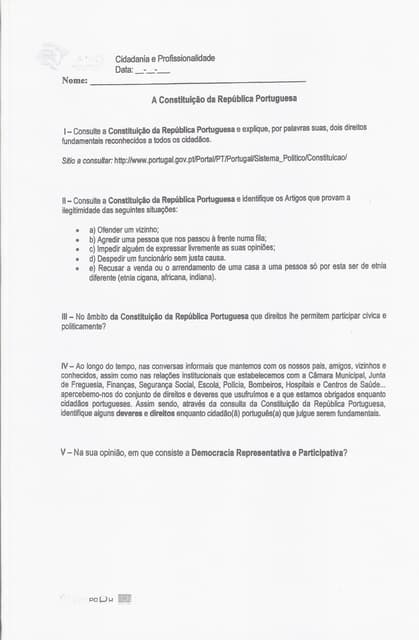 A ConstituiçãO Da RepúBlica Portuguesa