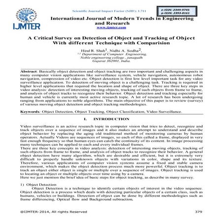 A Critical Survey on Detection of Object and Tracking of Object With ...