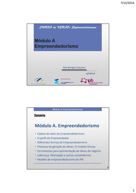 CURSO de VERÃO: Empreendedorismo