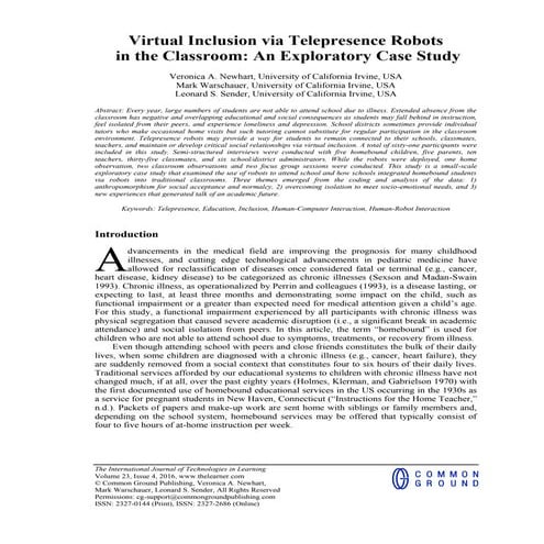 Virtual Inclusion via Telepresence Robots in the Classroom