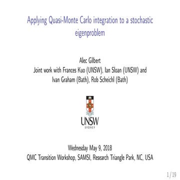 QMC: Transition Workshop - Applying Quasi-Monte Carlo Methods to a Stochastic...