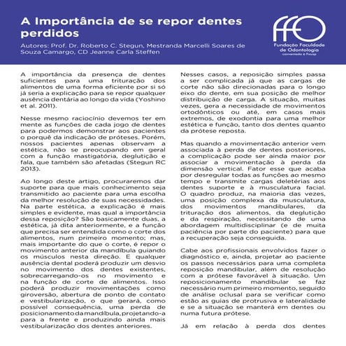 A importância de se repor dentes perdidos – Descrição de caso - FFO