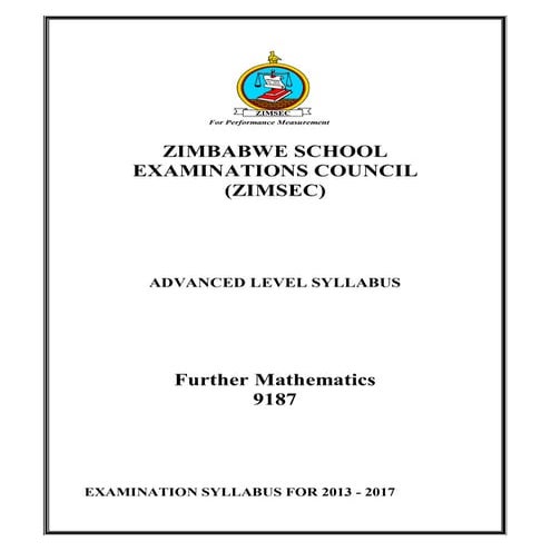 A level further mathematics zimsec syllabus cambridge zimbabwe
