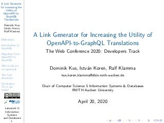 A Link Generator for Increasing the Utility of OpenAPI-to-GraphQL Translations