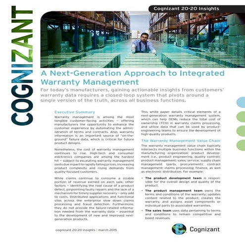 A Next-Generation Approach to Integrated Warranty Management