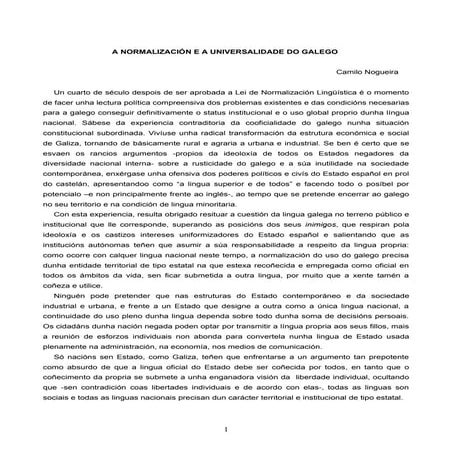 A NORMALIZACIÓN E A UNIVERSALIDADE DO GALEGO 