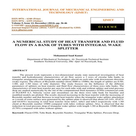 A NUMERICAL STUDY OF HEAT TRANSFER AND FLUID FLOW IN A BANK OF TUBES ...