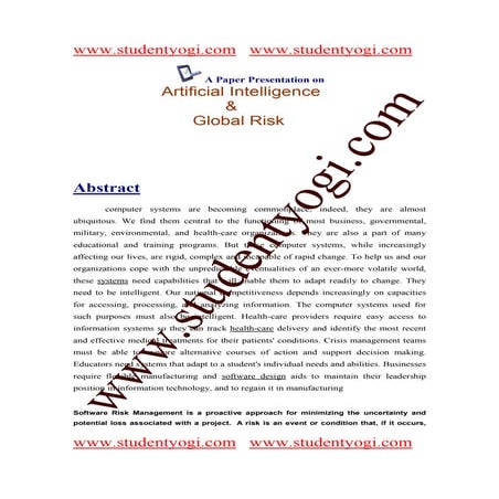 A Paper Presentation On Artificial Intelligence And Global Risk Paper Present...