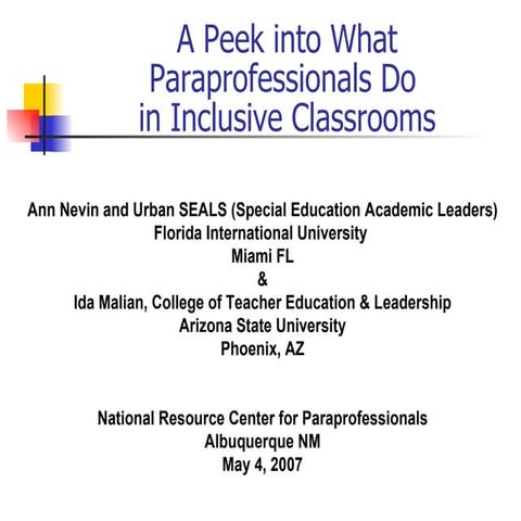 A Peek into What Paraprofessionals Do in Inclusive Classrooms