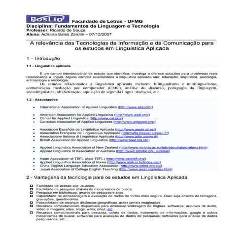 A relevância das Tecnologias da Informação e da Comunicação para os estudos e...