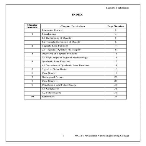 A Report on Taguchi Methods / Techniques - KAUSTUBH BABREKAR