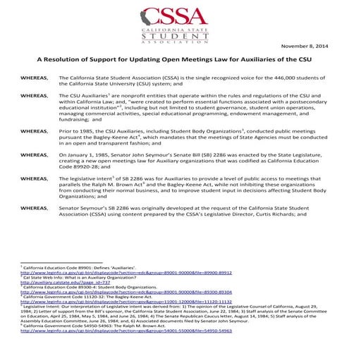Support For Updating Open Meetings Law for Auxiliaries of the CSU