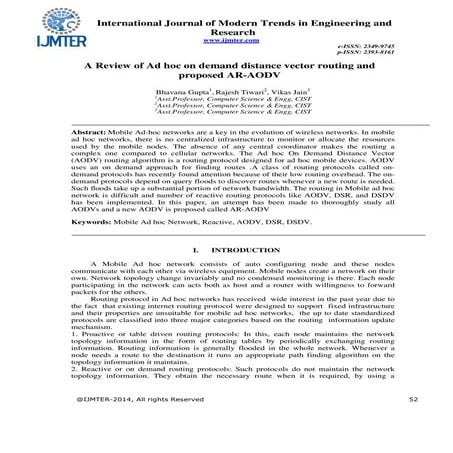A Review of Ad hoc on demand distance vector routing and proposed AR-AODV