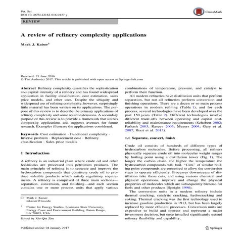 A review of refinery complexity applications