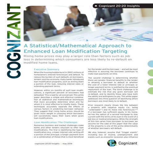 A Statistical/Mathematical Approach to Enhanced Loan Modification Targeting