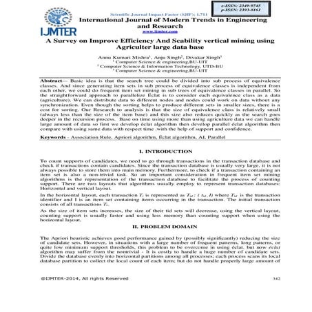 A Survey on Improve Efficiency And Scability vertical mining using Agriculter...