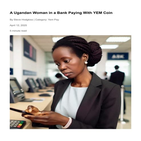 A Ugandan Woman in a Bank Paying With YEM Coin