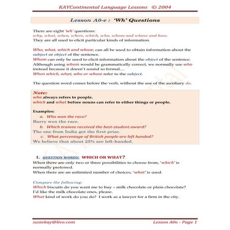 A0 e  kay co - 'wh' questions