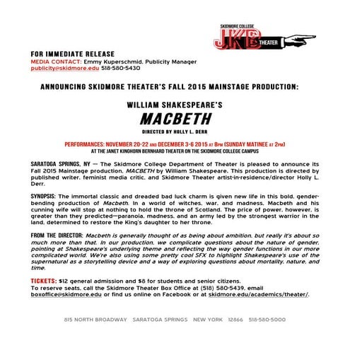 News Release Macbeth