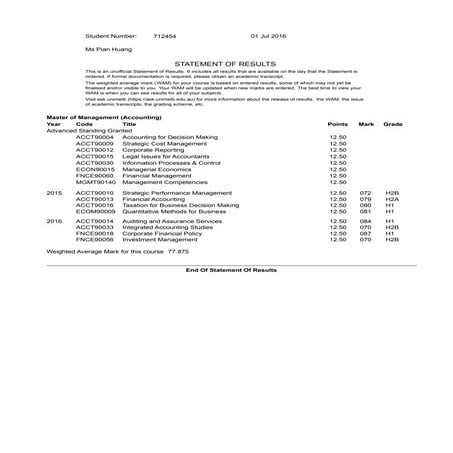 StatementofResults-712454-01_Jul_2016 University of Melbourne