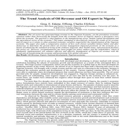 The Trend Analysis of Oil Revenue and Oil Export in Nigeria