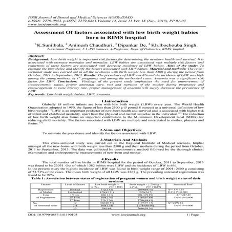 Assessment Of factors associated with low birth weight babies born in RIMS ho...