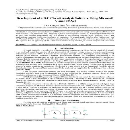 Development of a D.C Circuit Analysis Software Using Microsoft Visual C#.Net