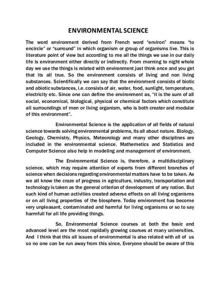 ARTICLE ON ENVIRONMENTAL SCIENCE