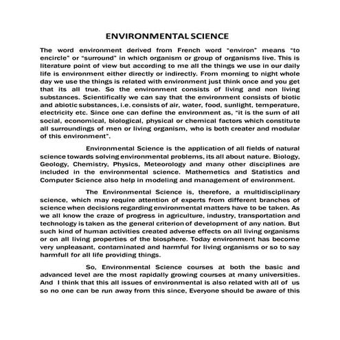 ARTICLE ON ENVIRONMENTAL SCIENCE