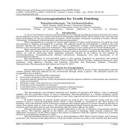 Microencapsulation for Textile Finishing