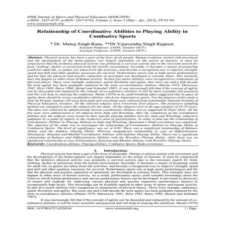 Relationship of Coordinative Abilities to Playing Ability in Combative Sports