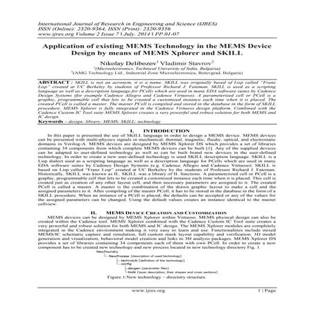 Application of existing MEMS Technology in the MEMS Device Design by means of...