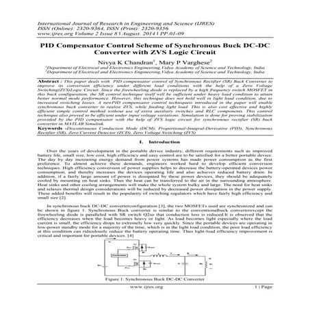 PID Compensator Control Scheme of Synchronous Buck DC-DC Converter with ZVS L...