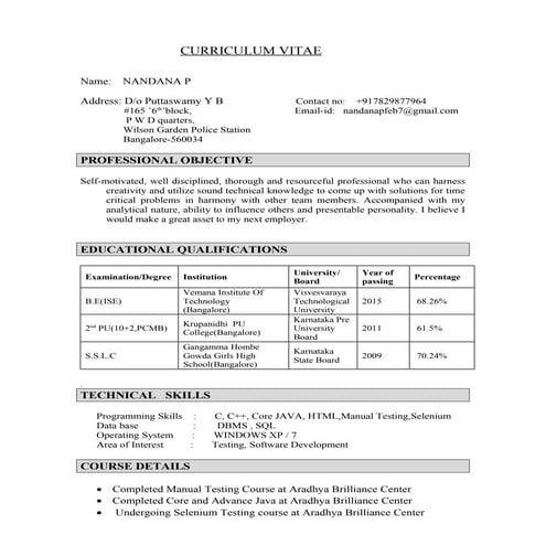 Nandana P resume