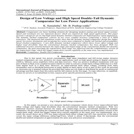 Design of Low Voltage and High Speed Double-Tail Dynamic Comparator for Low P...