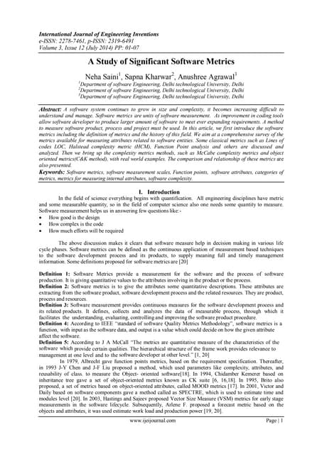 A Study of Significant Software Metrics