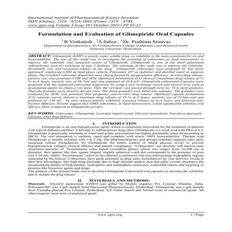 Formulation and Evaluation of Glimepiride Oral Capsules | PDF