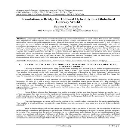 Translation, a Bridge for Cultural Hybridity in a Globalized Literary World