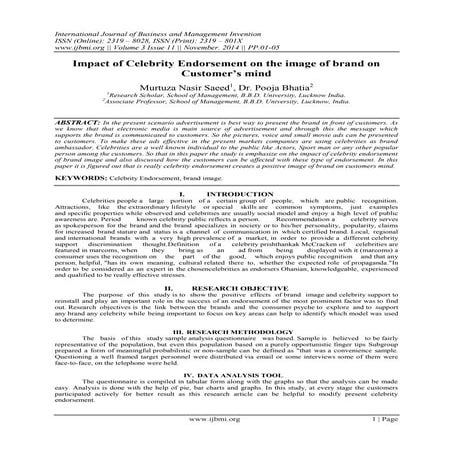 Impact of Celebrity Endorsement on the image of brand on Customer's mind