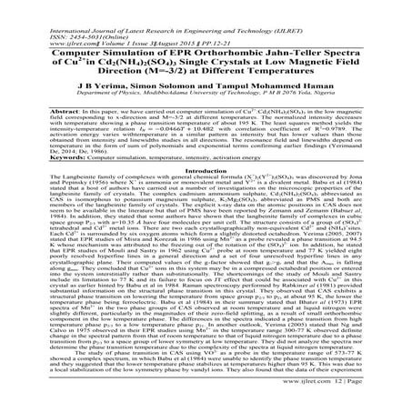 Computer Simulation of EPR Orthorhombic Jahn-Teller Spectra of Cu2+in Cd2(NH4...