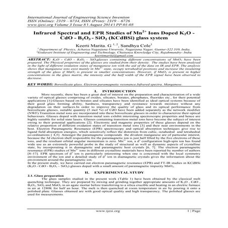 Infrared Spectral and EPR Studies of Mn2+ Ions Doped K2O - CdO - B2O3 - SiO2 ...