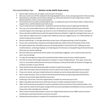 Personal Security & Safety | PPTX