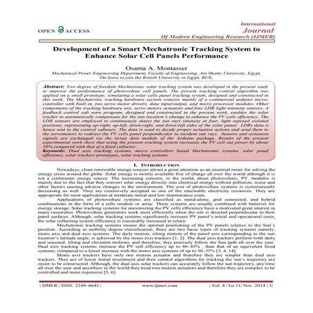 Development of a Smart Mechatronic Tracking System to Enhance Solar Cell Pane...