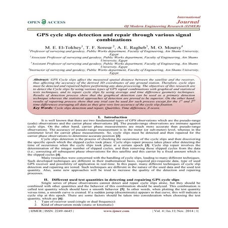 GPS cycle slips detection and repair through various signal combinations
