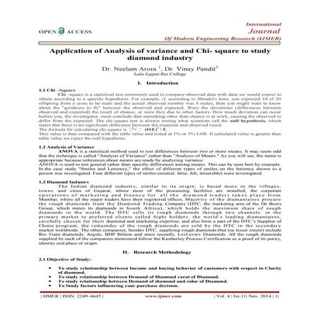 Application of Analysis of variance and Chi- square to study diamond industry
