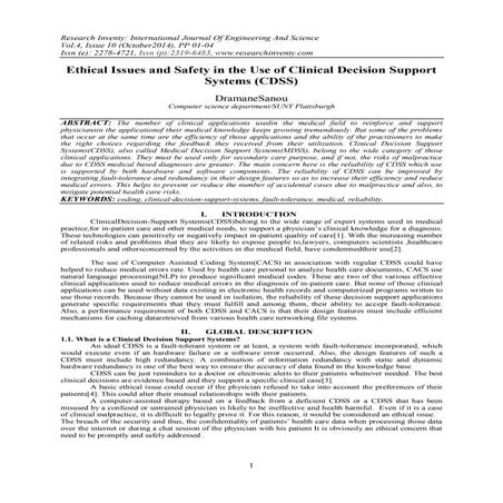 Ethical Issues and Safety in the Use of Clinical Decision Support Systems (CDSS)