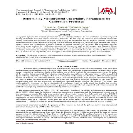 Determining Measurement Uncertainty Parameters for Calibration Processes