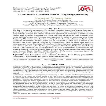 An Automatic Attendance System Using Image processing