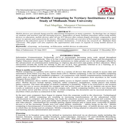Application of Mobile Computing In Tertiary Institutions: Case Study of Midla...